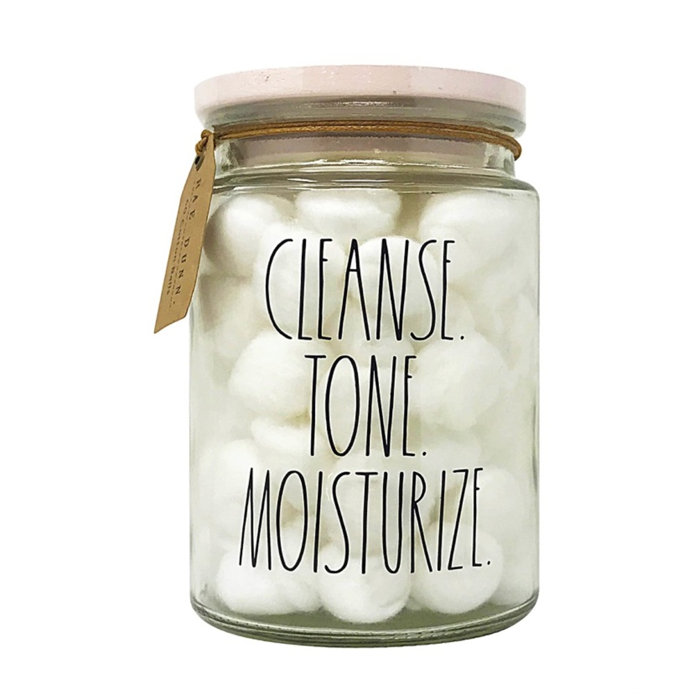 NWT 🍒 Rae Dunn Clean. Tone. Moisturize. Decorative Accents Glass Jar